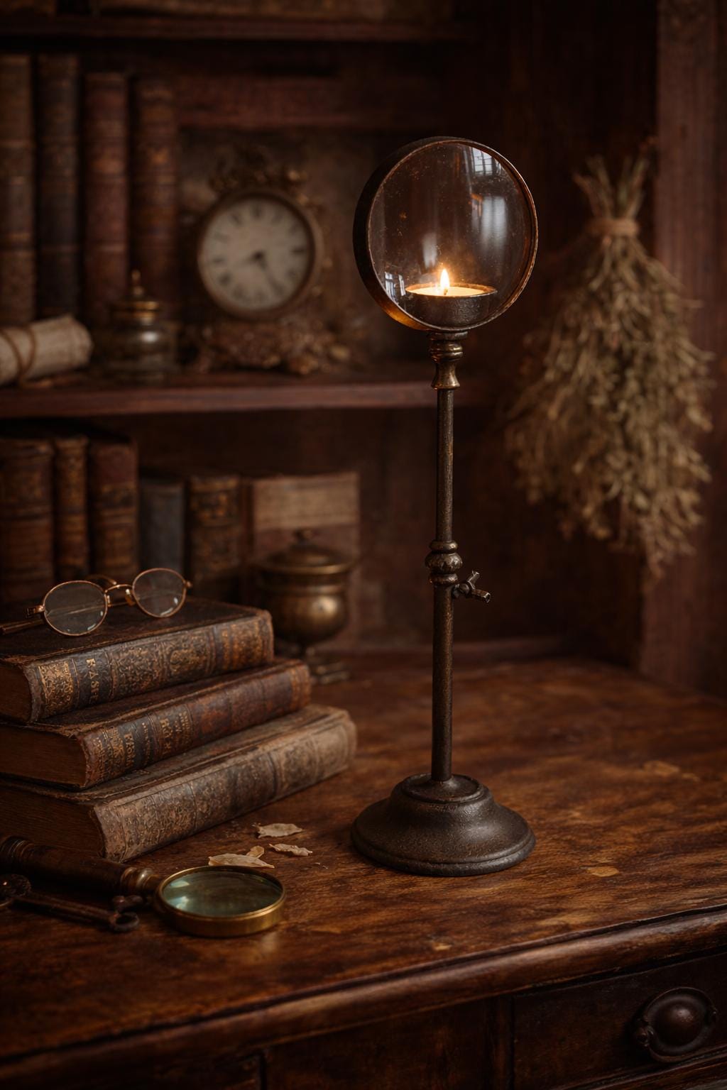 Iron Candle Holder with Magnifier